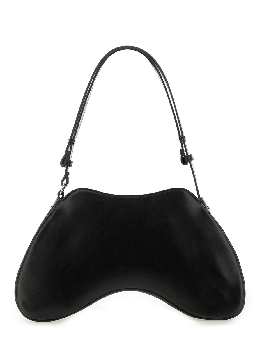Diesel Play-semi Gloss Leather Shoulder Bag In Black