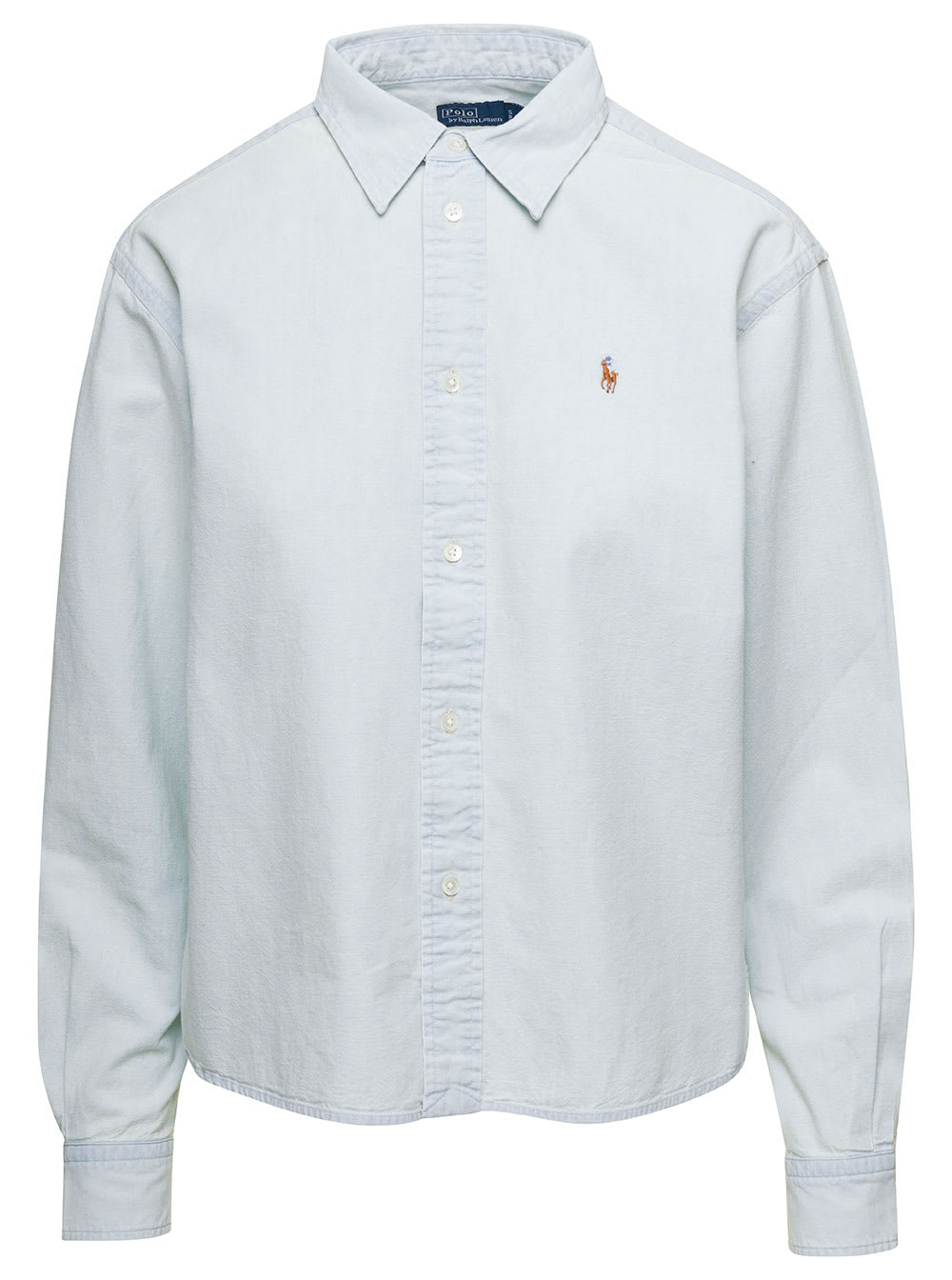 Ralph Lauren Light Blue Shirt With Front Embroidered Logo In Cotton Woman