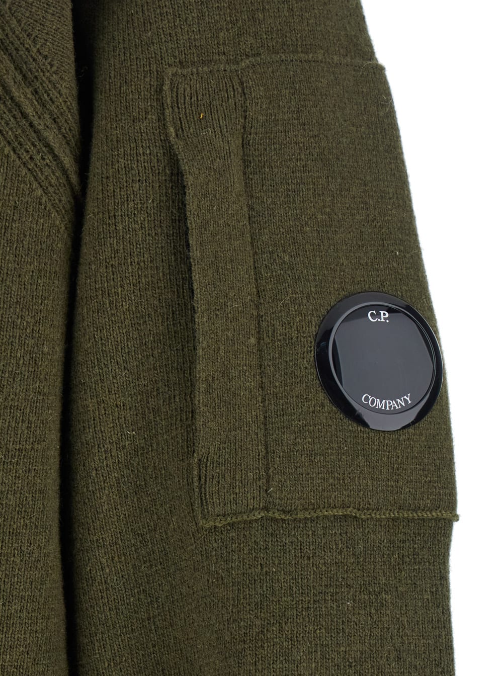 C.p. Company Men Green Turtleneck Sweater With Logo Plaque On The Sleeve In Wool Man In Multi