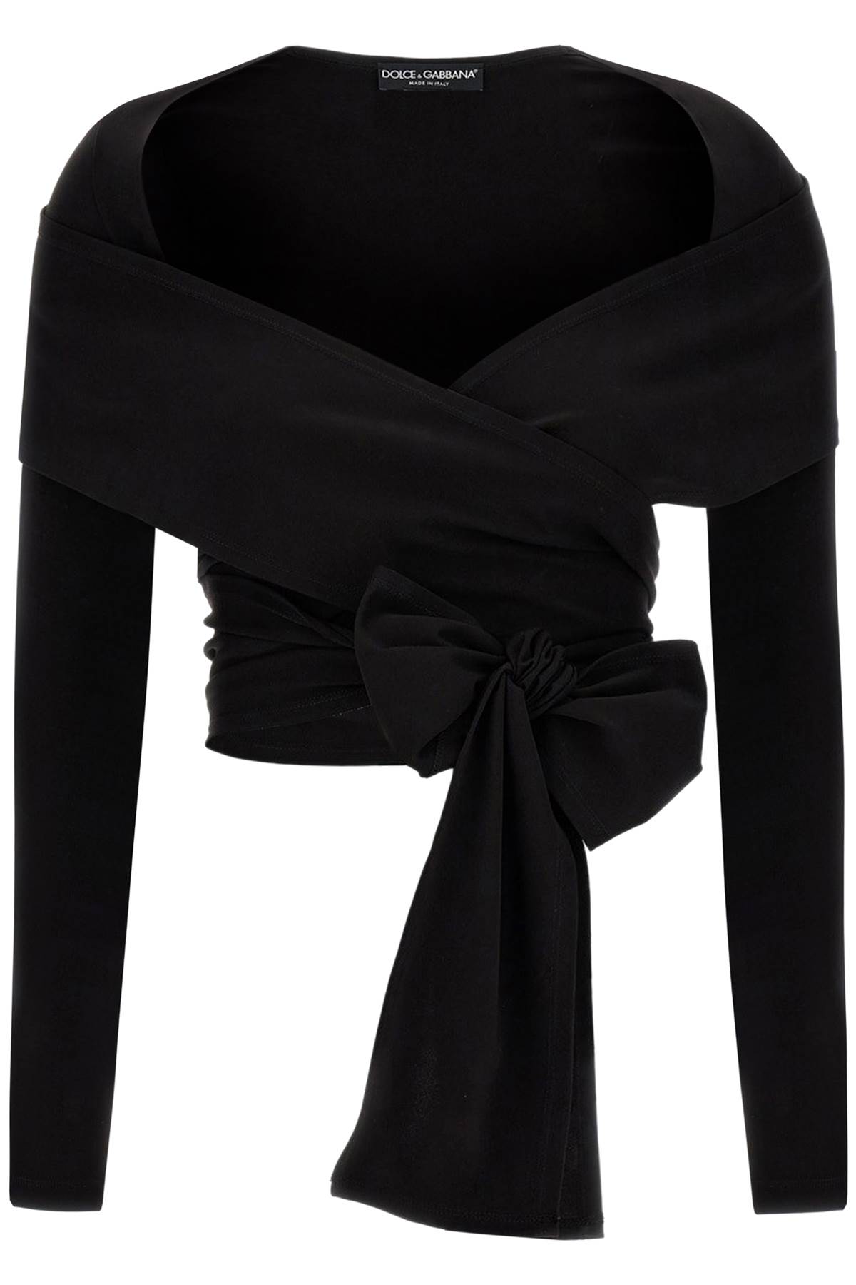Dolce & Gabbana Stretch Jersey Punto Milano Wrap Top In Black