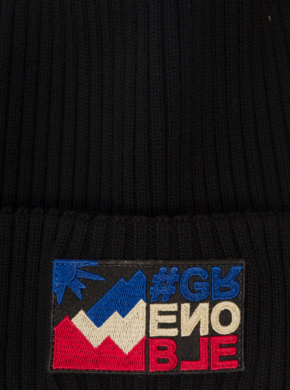 Shop Moncler Black Ribbed Beanie With Grenoble Logo Patch At The Front In Wool Man