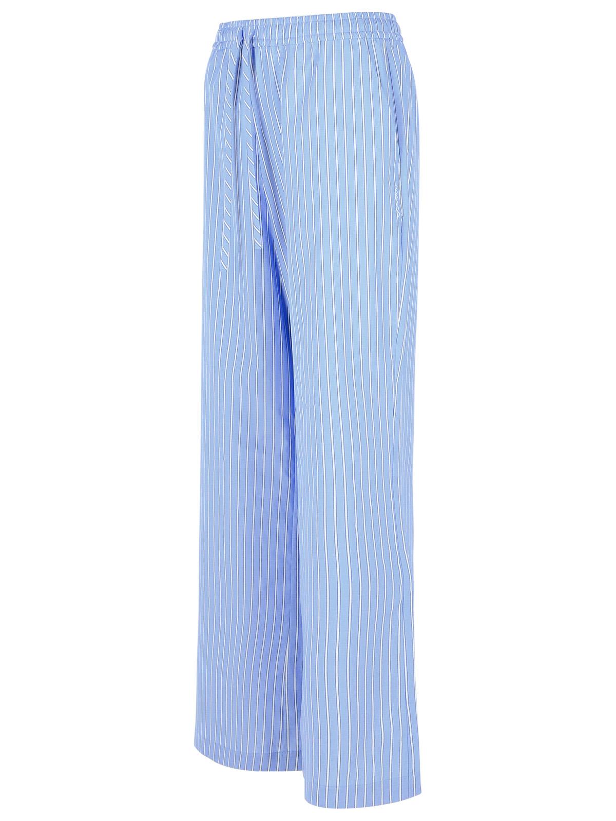 Marni Cotton Trousers With Elastic Waistband And Striped Pattern In Light Blue
