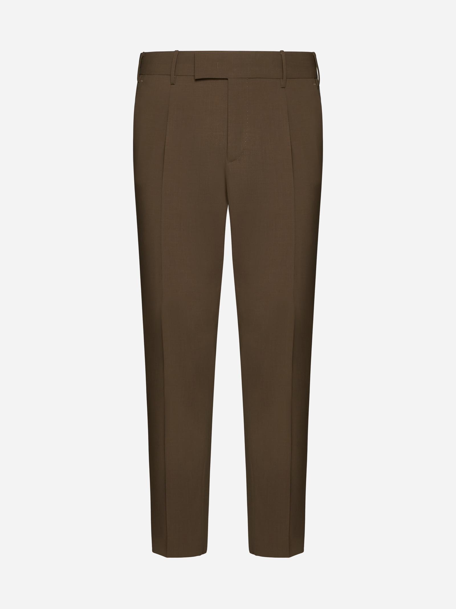 Shop Pt01 Dieci Stretch Wool-blend Trousers In Brown