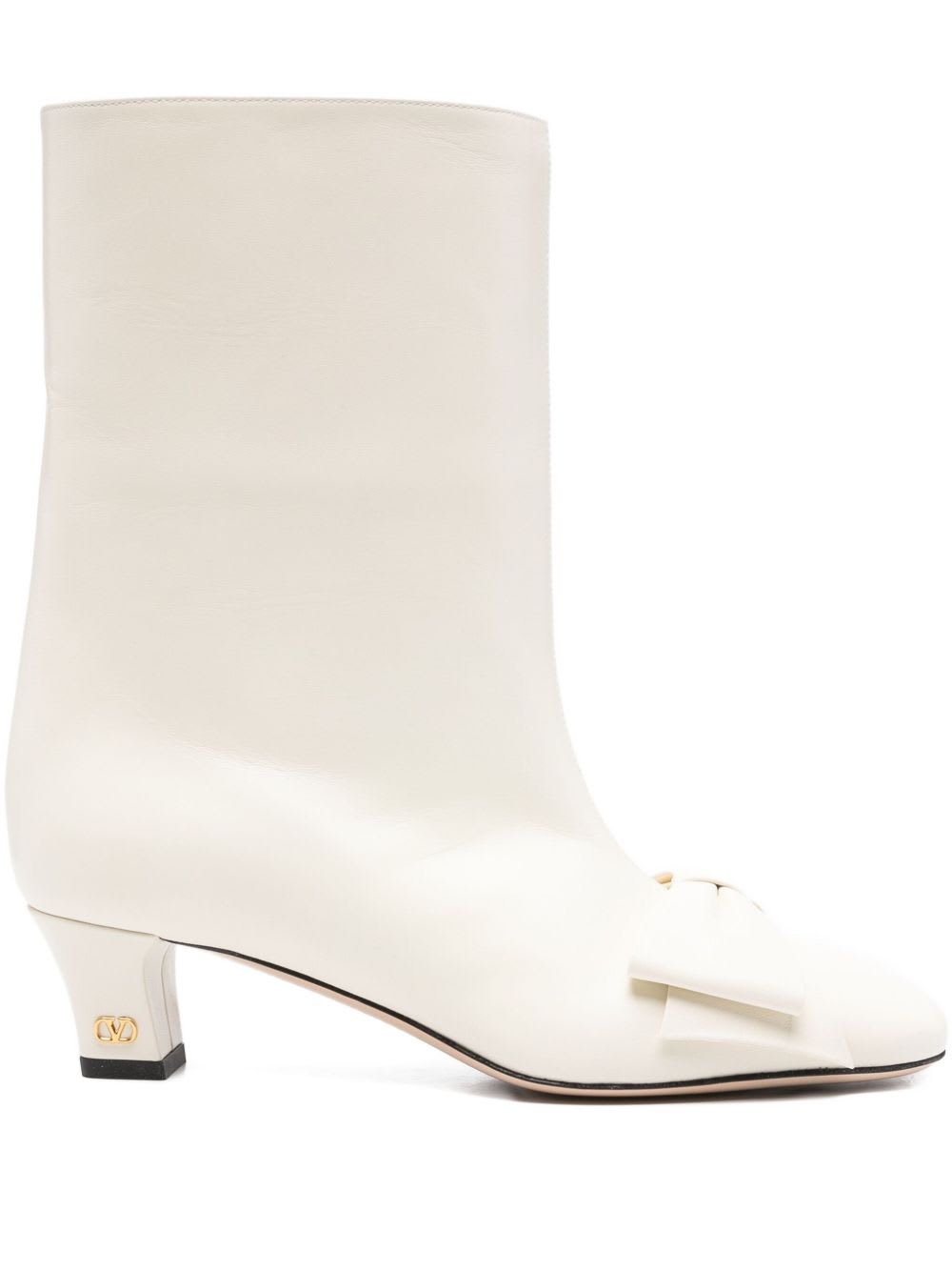 Valentino Leather Mid-calf Boots Featuring Bow Detail In White