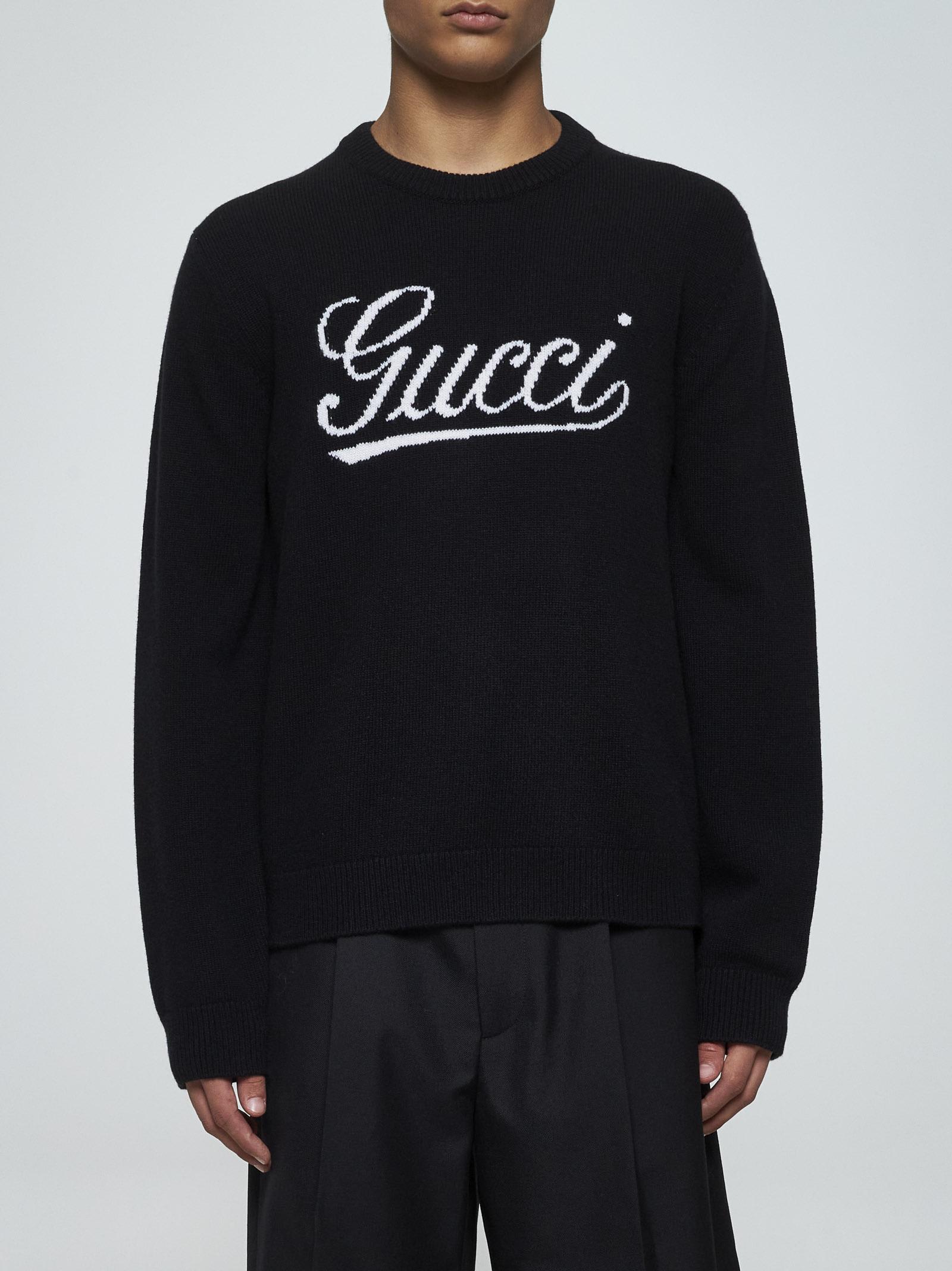 Shop Gucci Logo Wool Sweater In Black