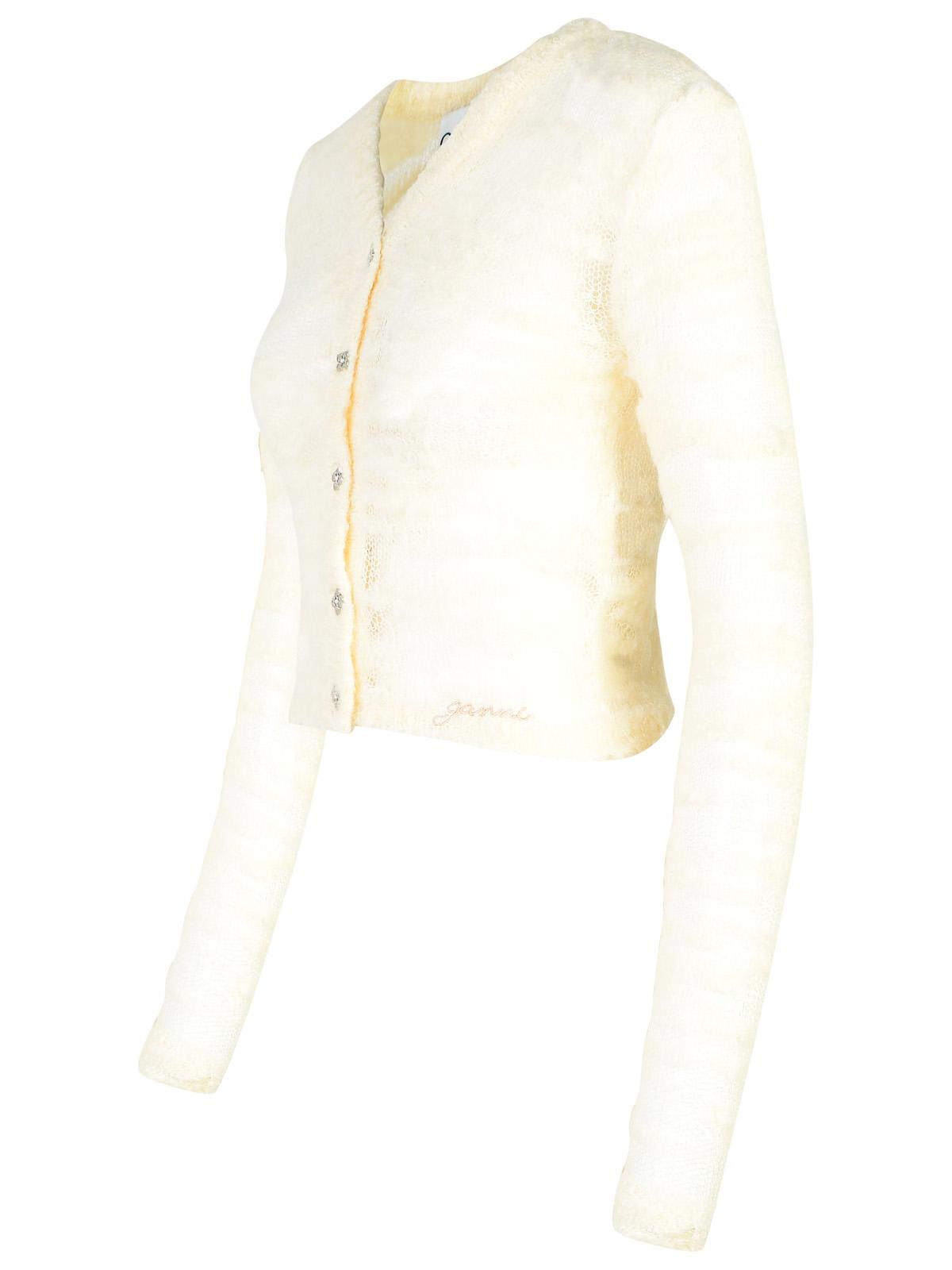 Shop Ganni Cream Alpaca Blend Cardigan