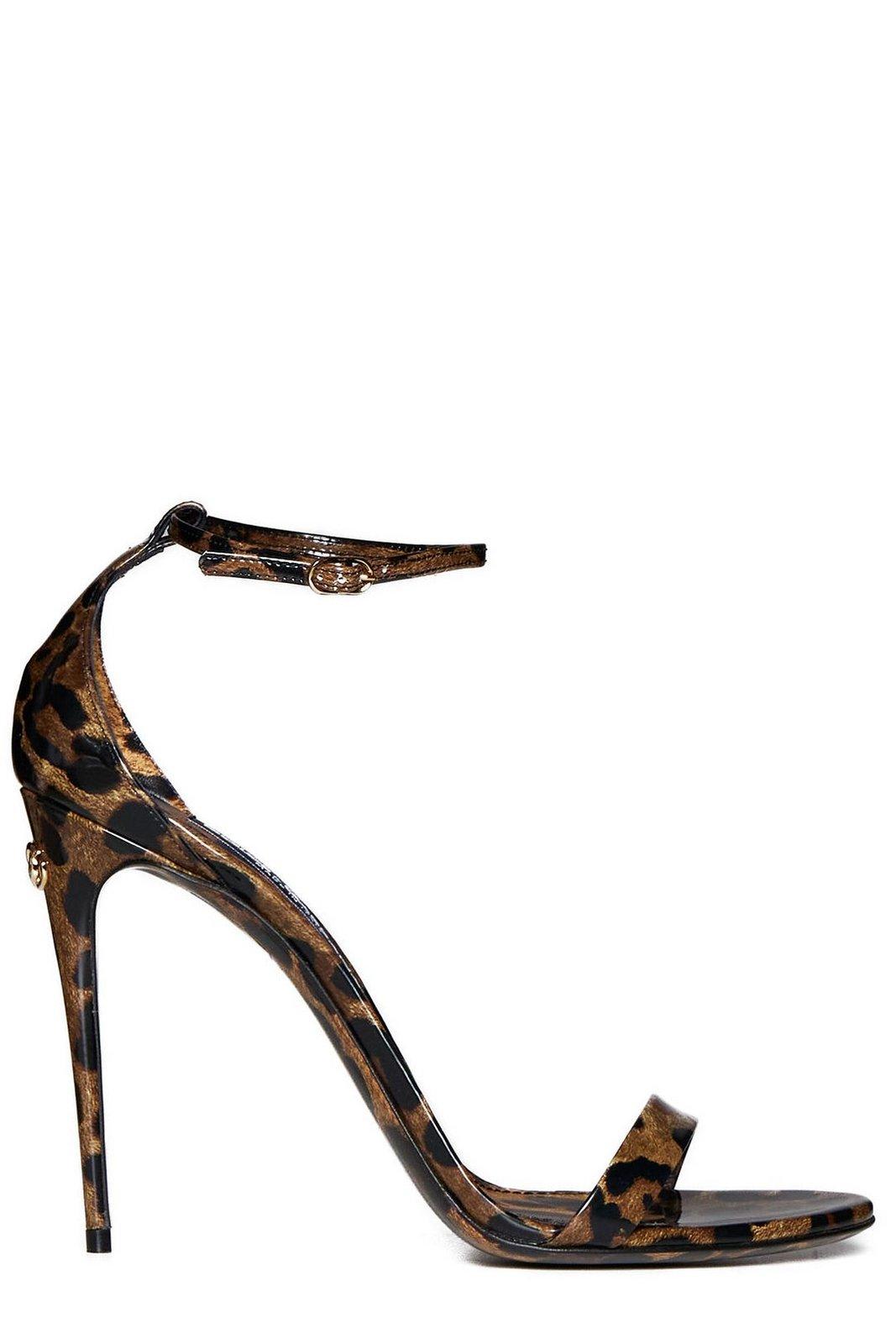 Shop Dolce & Gabbana Leopard Printed Ankle Strap Sandals In Leo (brown)