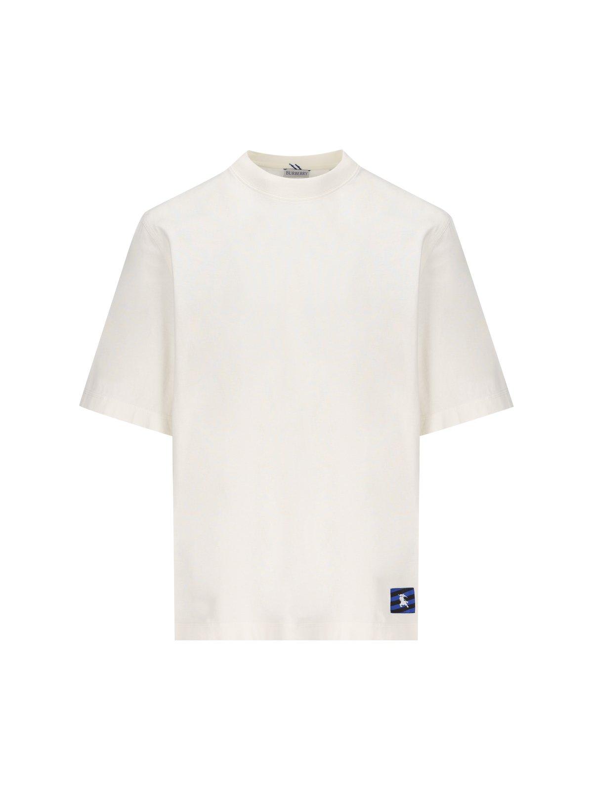 Shop Burberry Logo Patch Crewneck T-shirt In Bianco