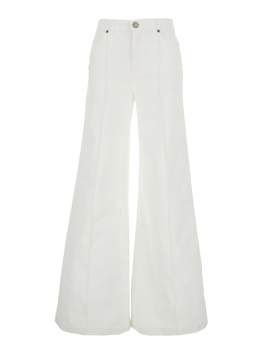 White Pants With Wide Leg And Logo Patch On The Rear In Cotton Woman