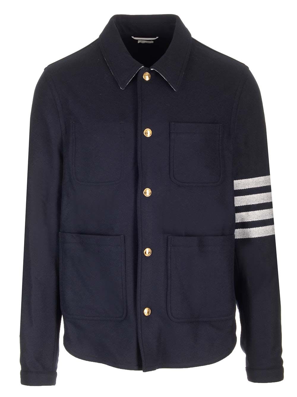 Shop Thom Browne Wool Cashmere 4-bar Utility Jacket In Blue