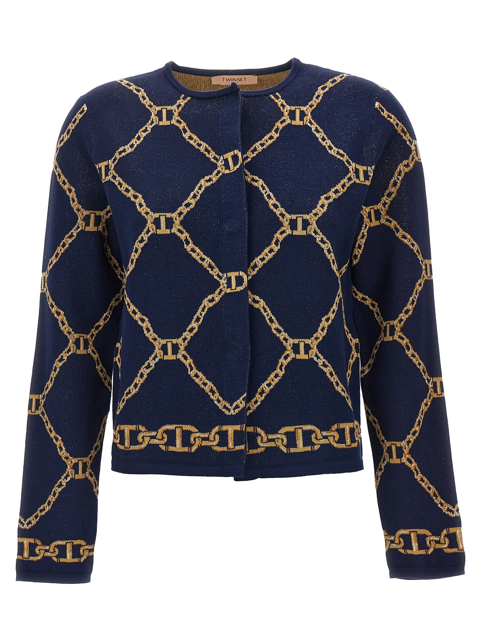 Shop Twinset Chains Cardigan In Blue