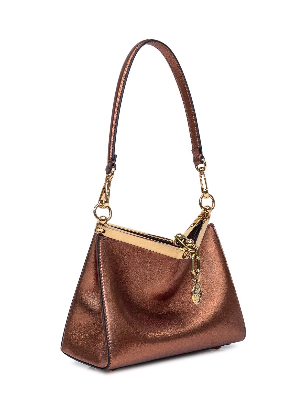 Shop Etro Mini Laminated Vela Bag In Brown