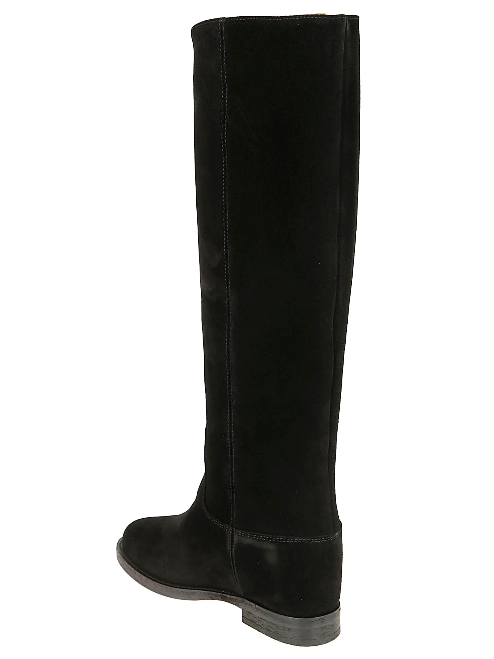 Via Roma 15 Tall Black Leather Ankle Boots With Metallic Accent In Black