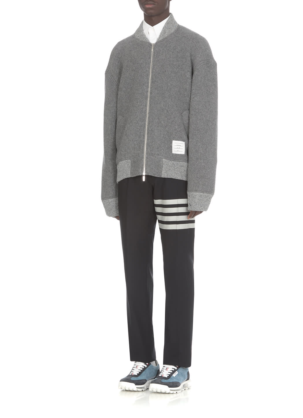 Thom Browne Grosgrain-trimmed Wool Bomber Jacket In Grey