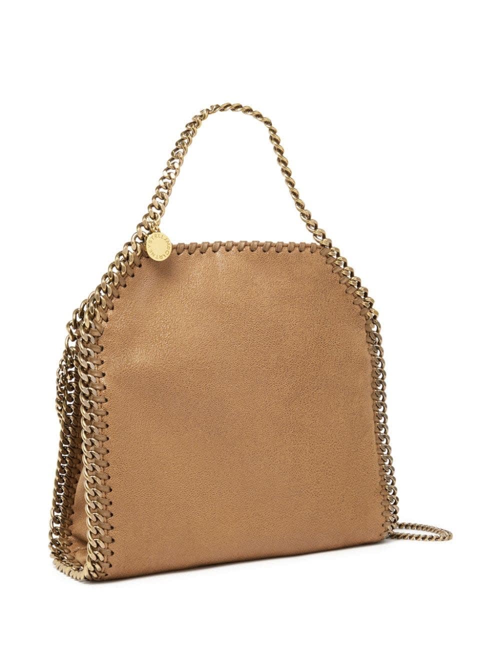 Shop Stella Mccartney Pecan Brown And Gold Mini Falabella Tote Bag