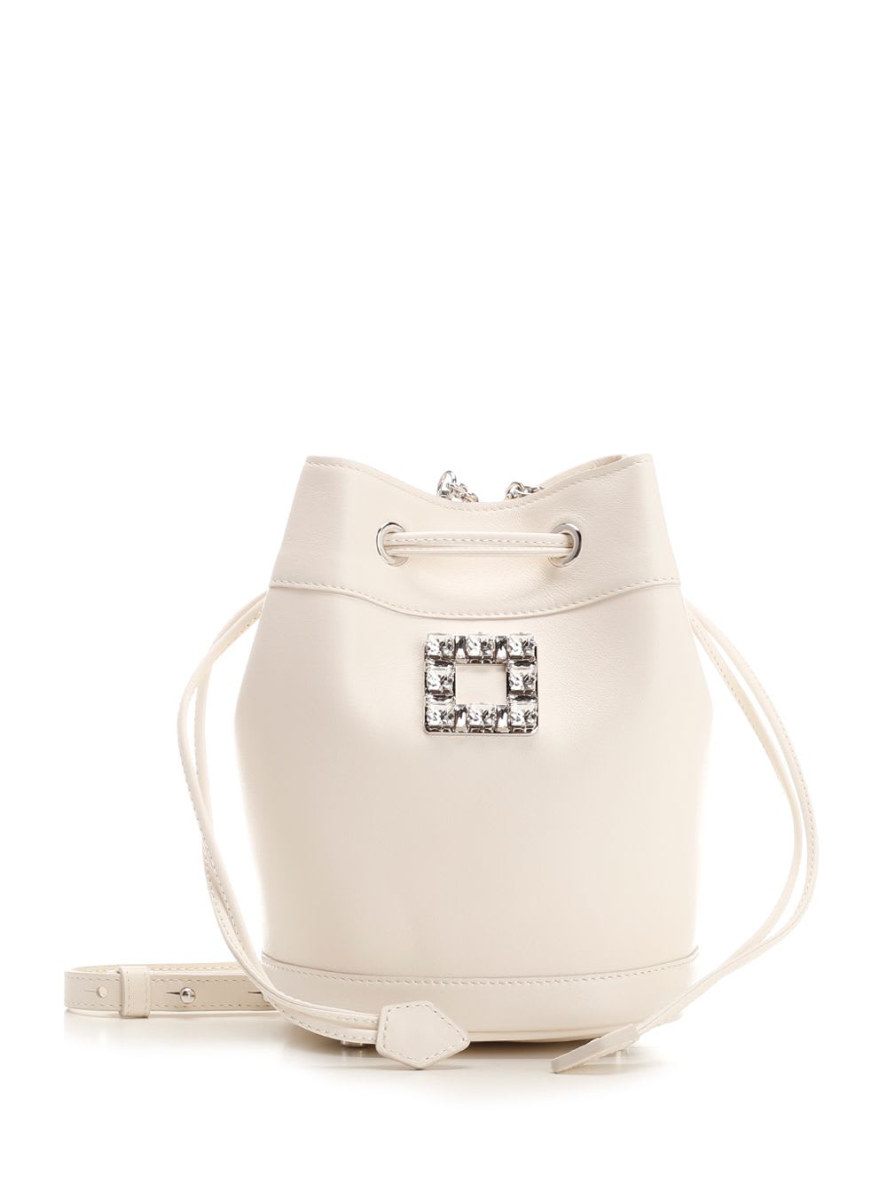 Shop Roger Vivier Très Vivier Leather Bucket Bag In White