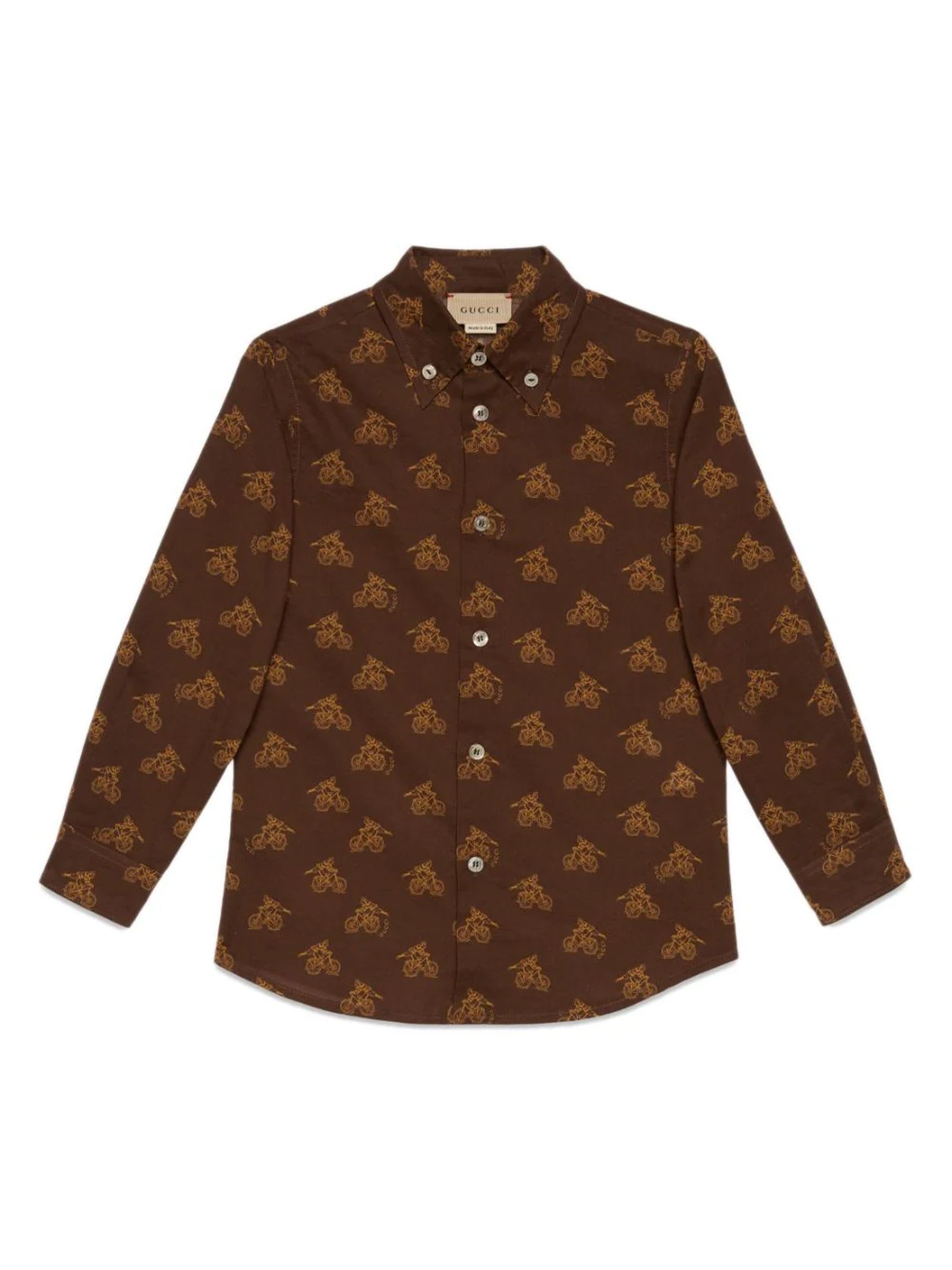 Shop Gucci Chocolate Brown Cotton Shirt