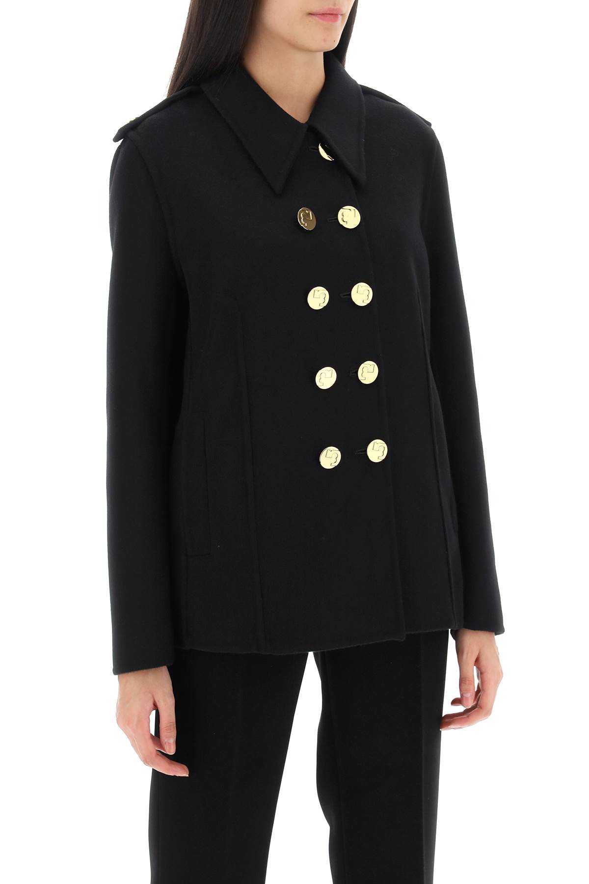 Shop Tory Burch Double-breasted Wool Peacoat In Black