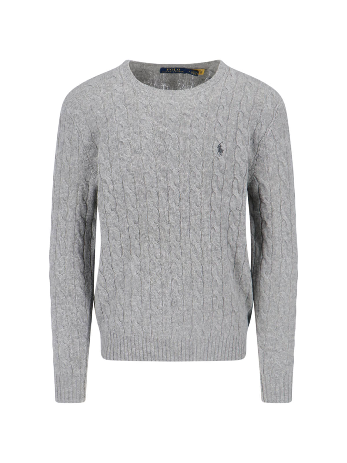 Shop Polo Ralph Lauren Logo Braided Sweater In Gray