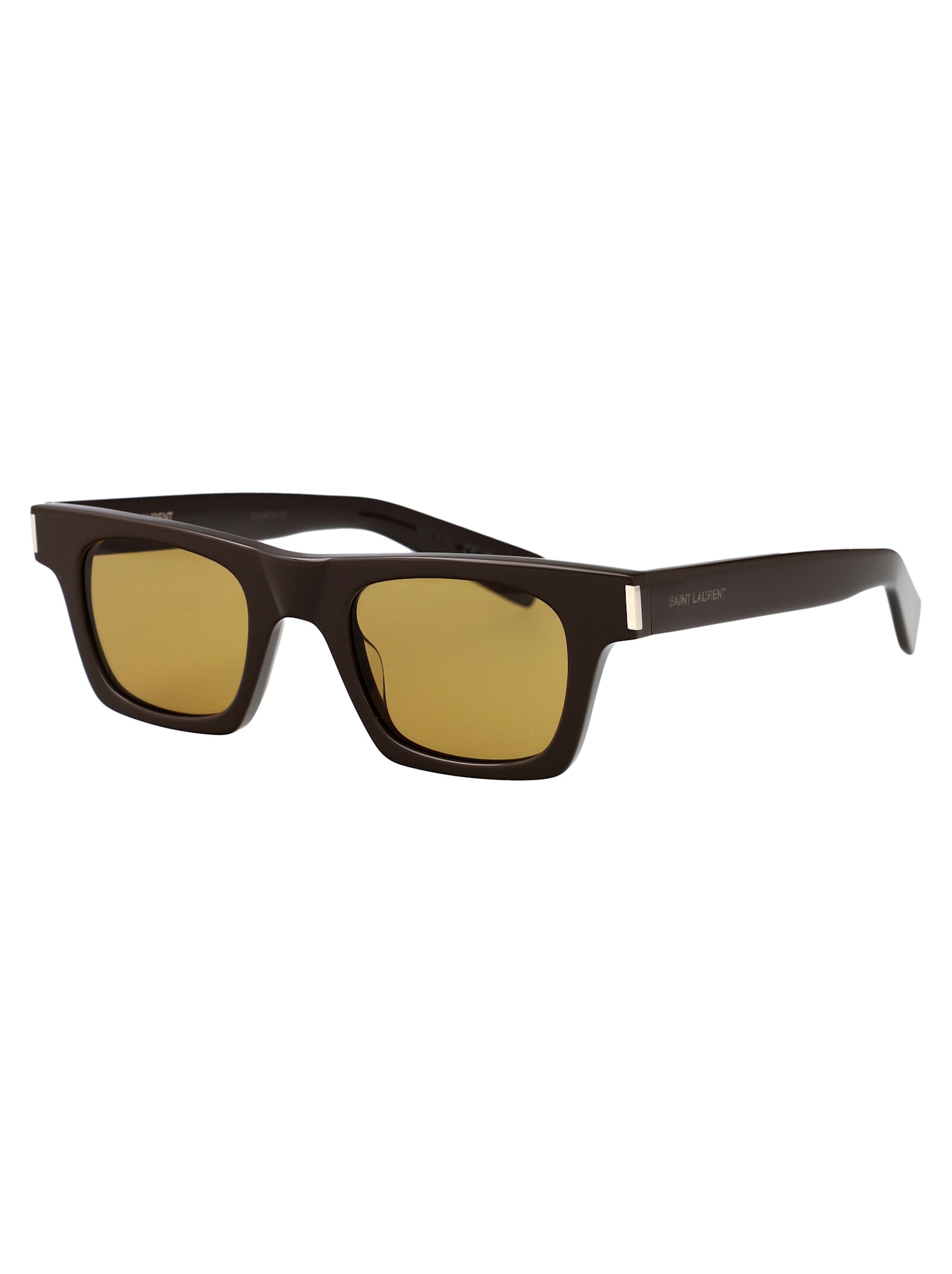 Saint Laurent Logo-print Sunglasses In Brown