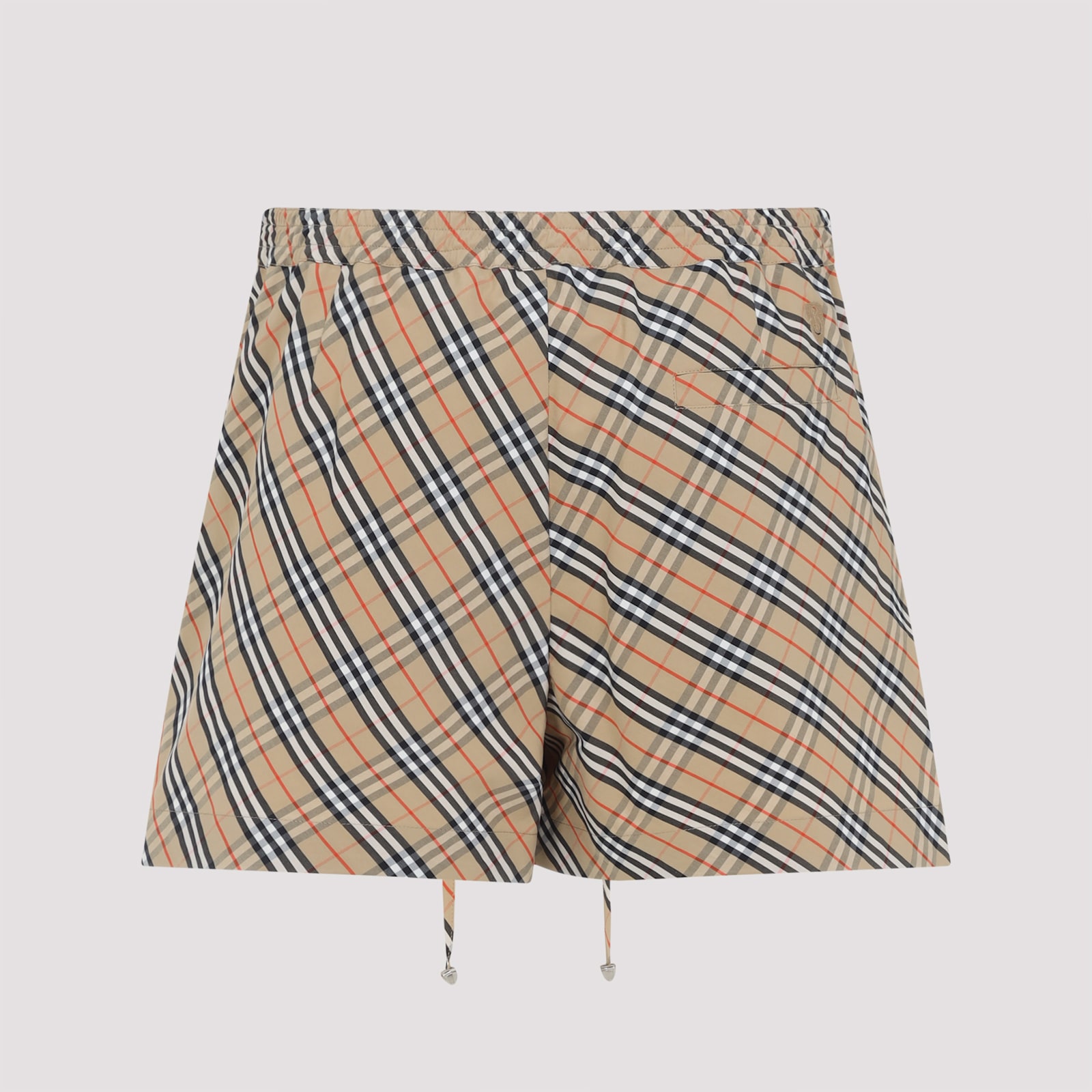 Burberry Women Beige Shorts With Elastic Drawstring Waist And All-over Check Motif In Cotton Woman In Multi
