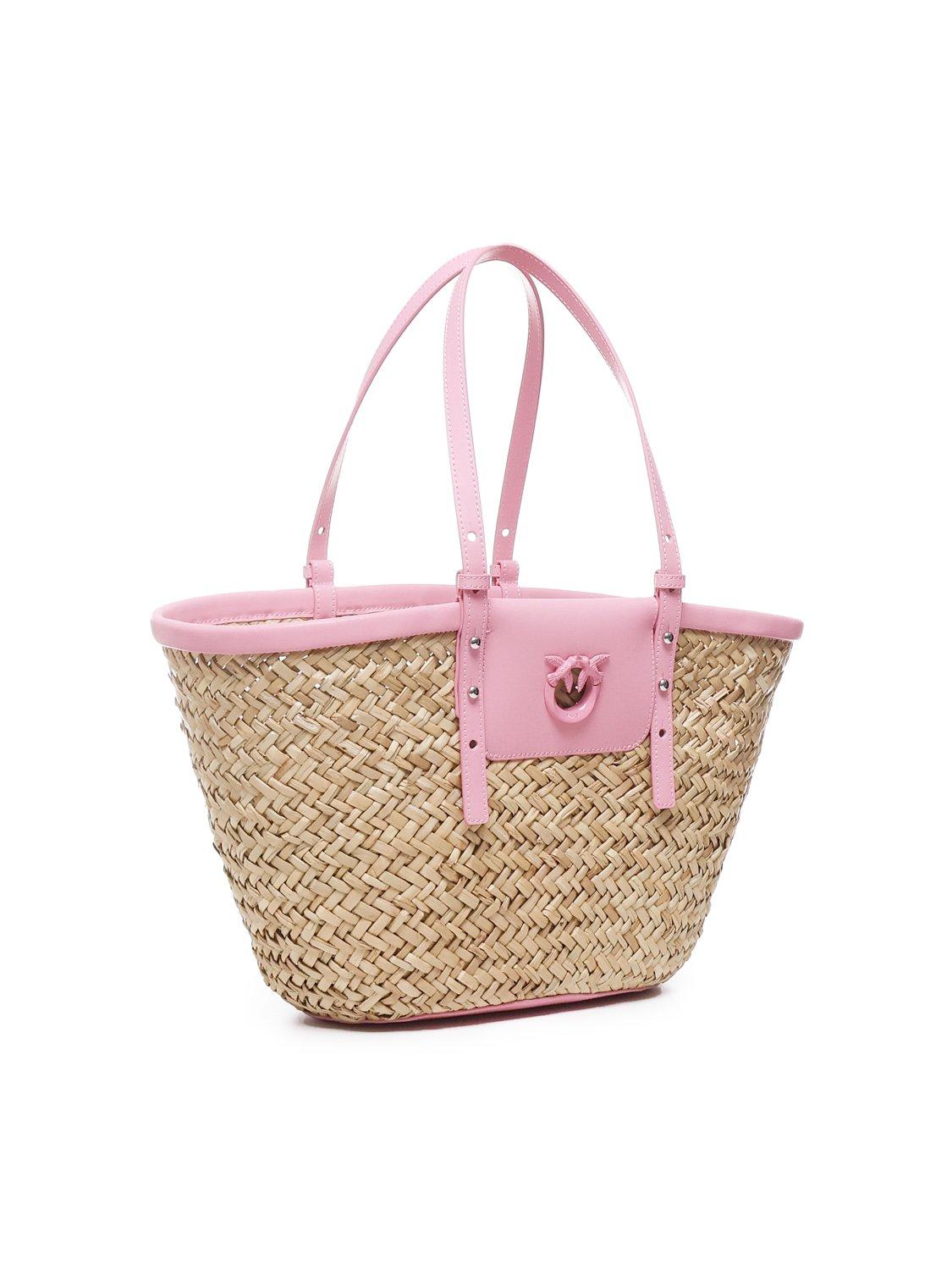 Shop Pinko Love Summer Logo Detailed Tote Bag In Naturale/rosa
