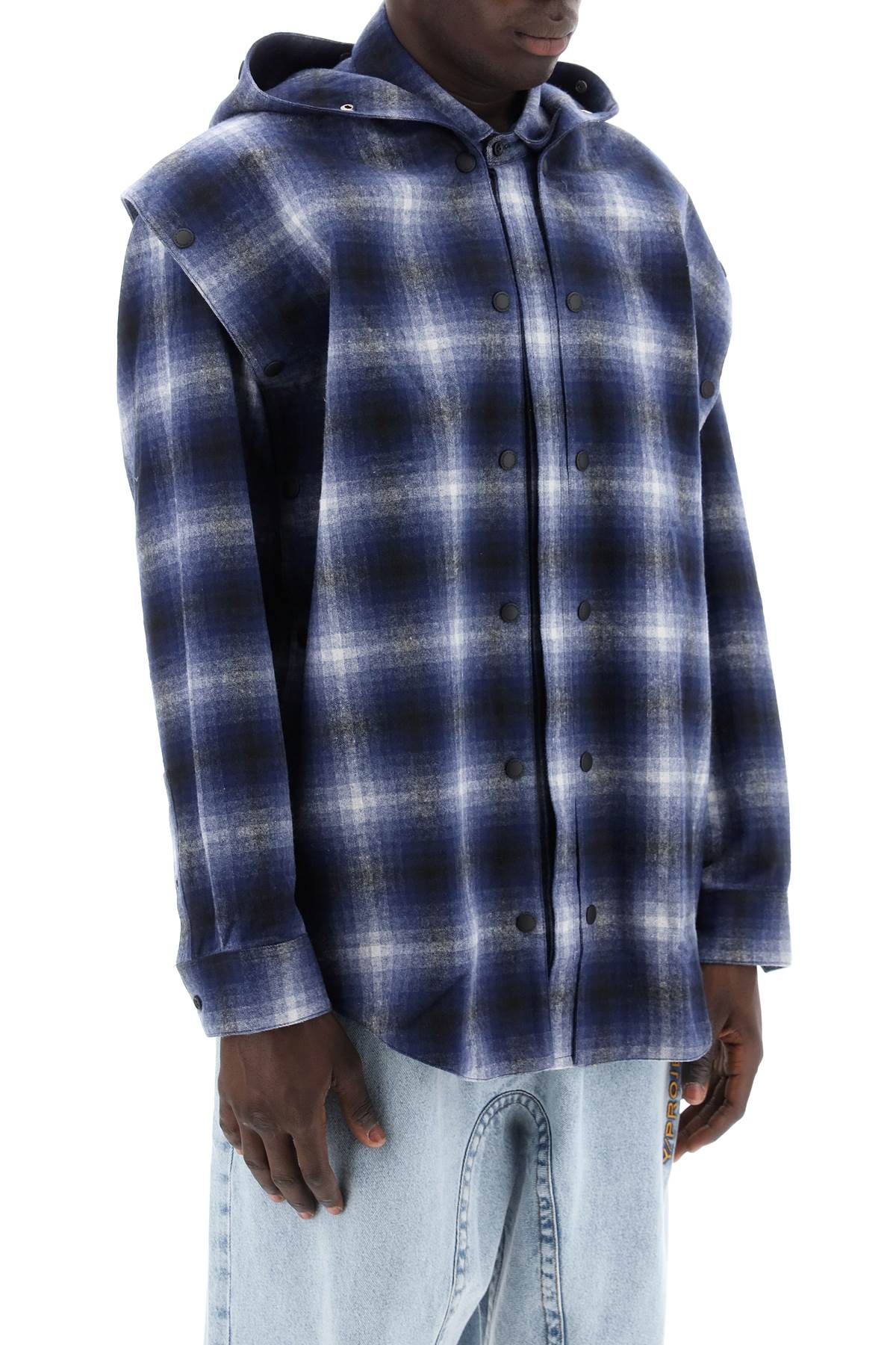 Shop Y/project Flannel Overshirt In Blue Grey (blue)