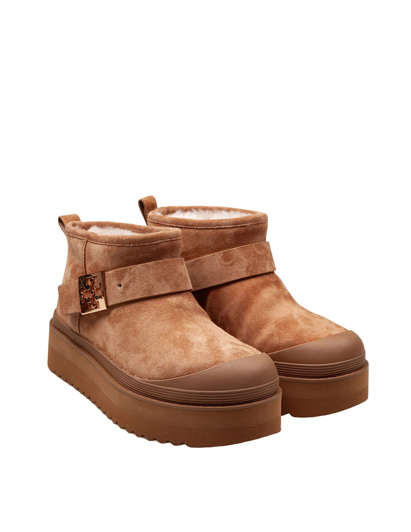 Shop Tory Burch Mellow Shearling Platform Ankle Boot In Chestnut