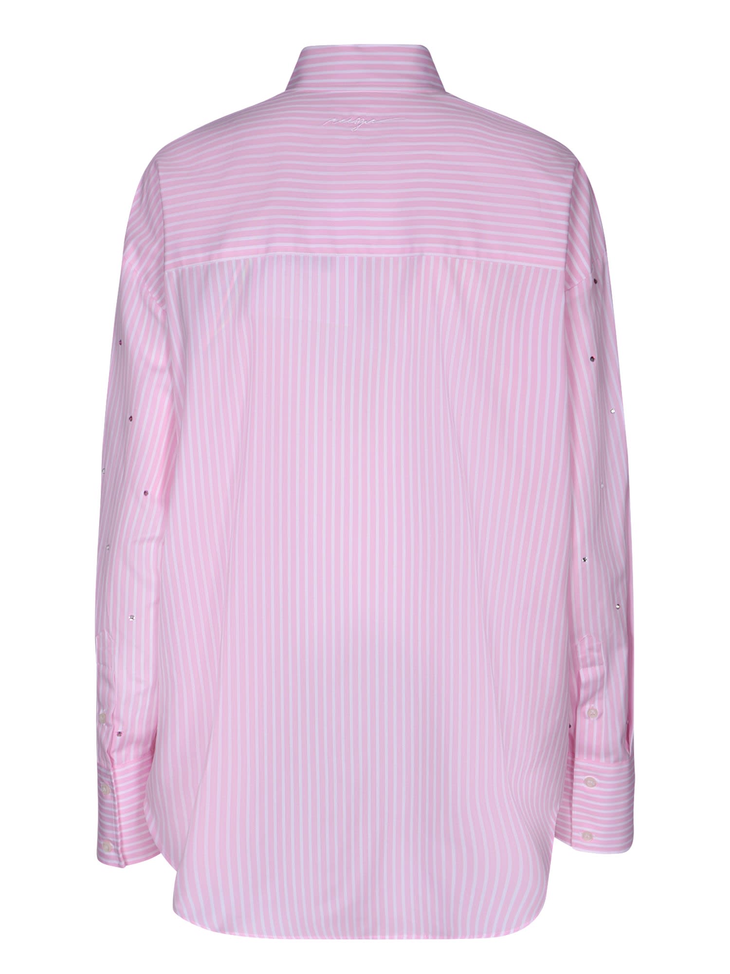 Shop Msgm Striped Rhinestone Pink Shirt