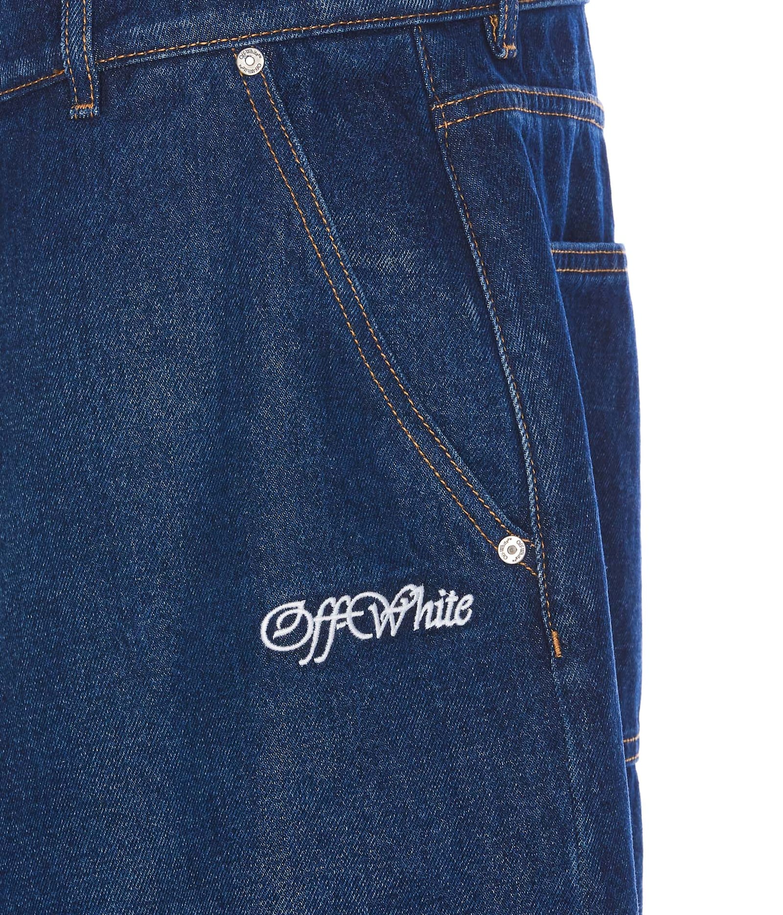 Shop Off-white Script Wide Jeans Medium Denim Jeans In Blue