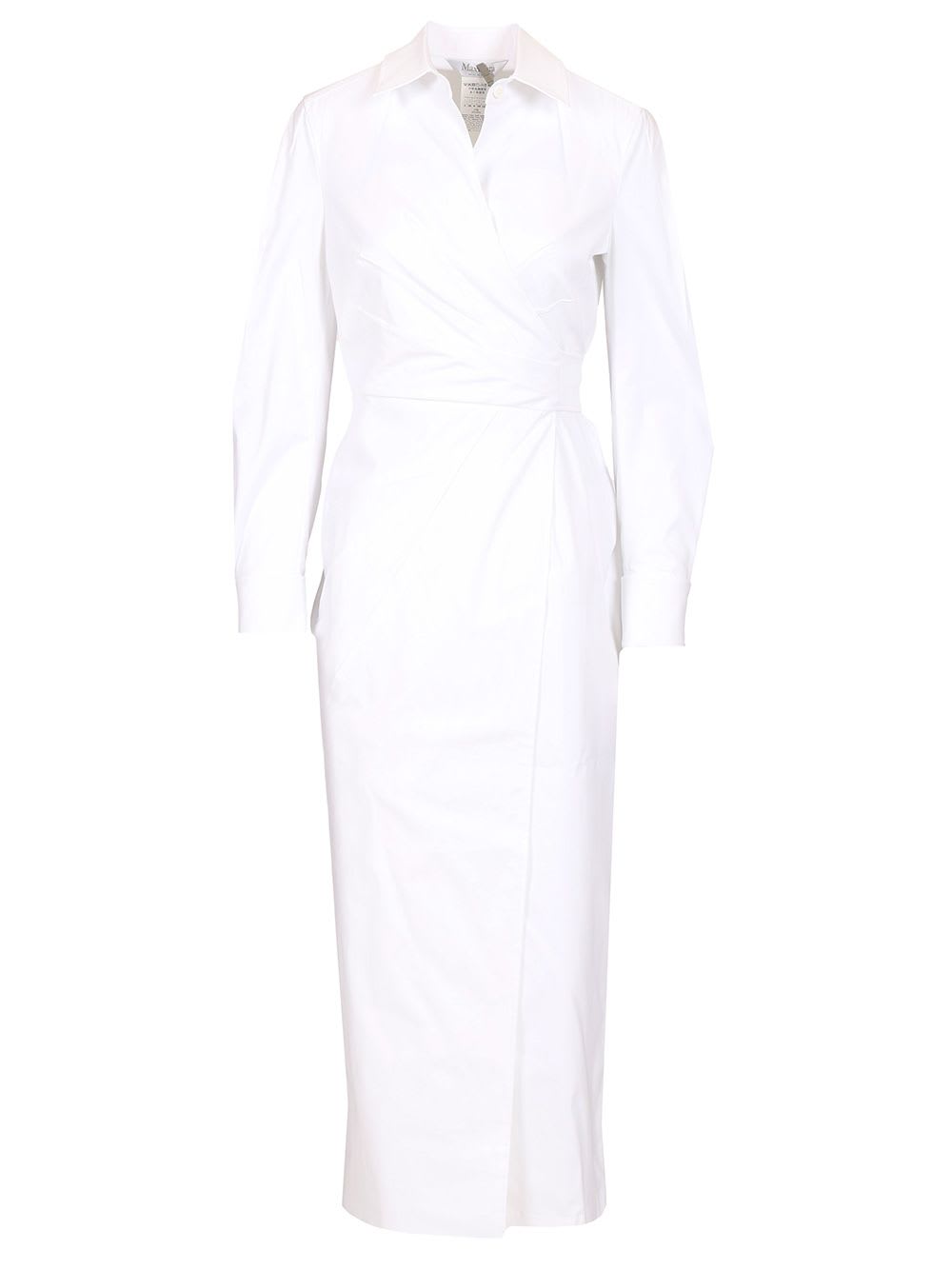 Max Mara Waist Belted French Cuffs Long Sleeve Midi Dress In White