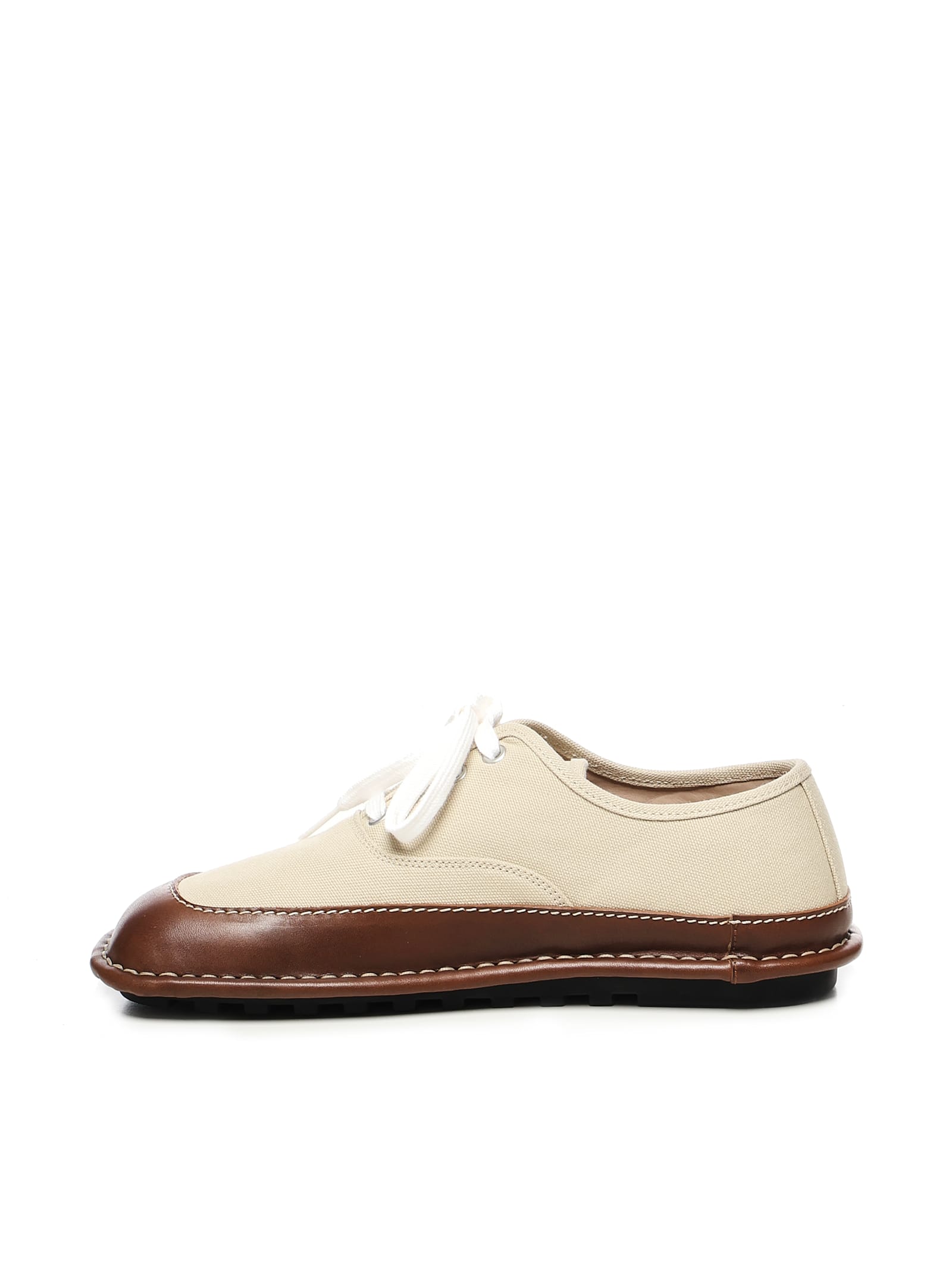 Loewe Bay Lace-up Leather-trimmed Shoes In White