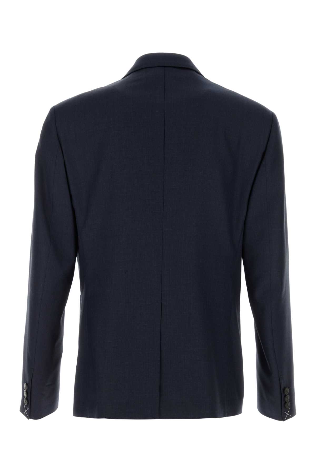 Versace Wool Blazer With Buttoned Cuffs And Pockets In Inkblue
