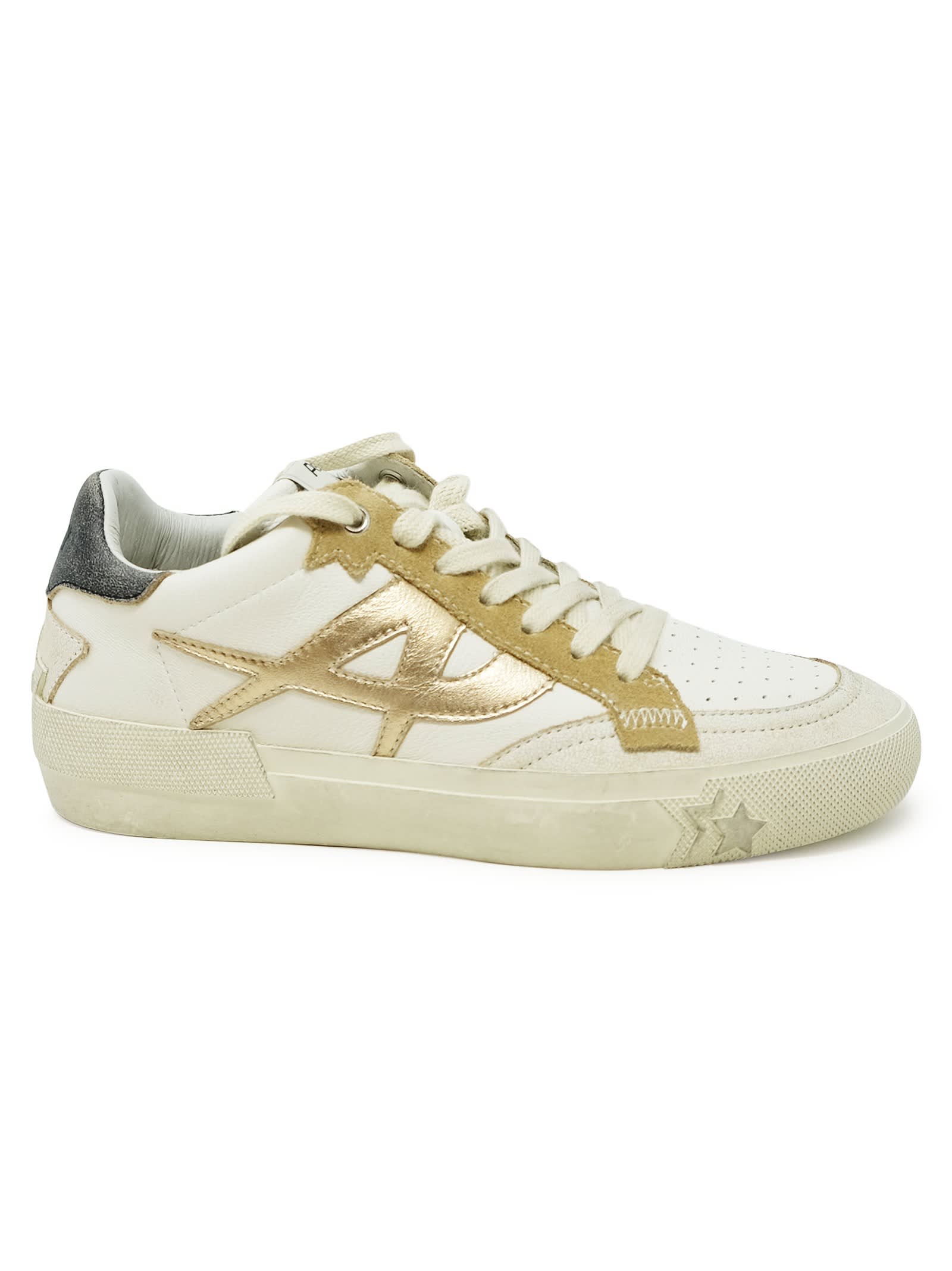 Ash Beige/white Leather Sneakers In White/beige