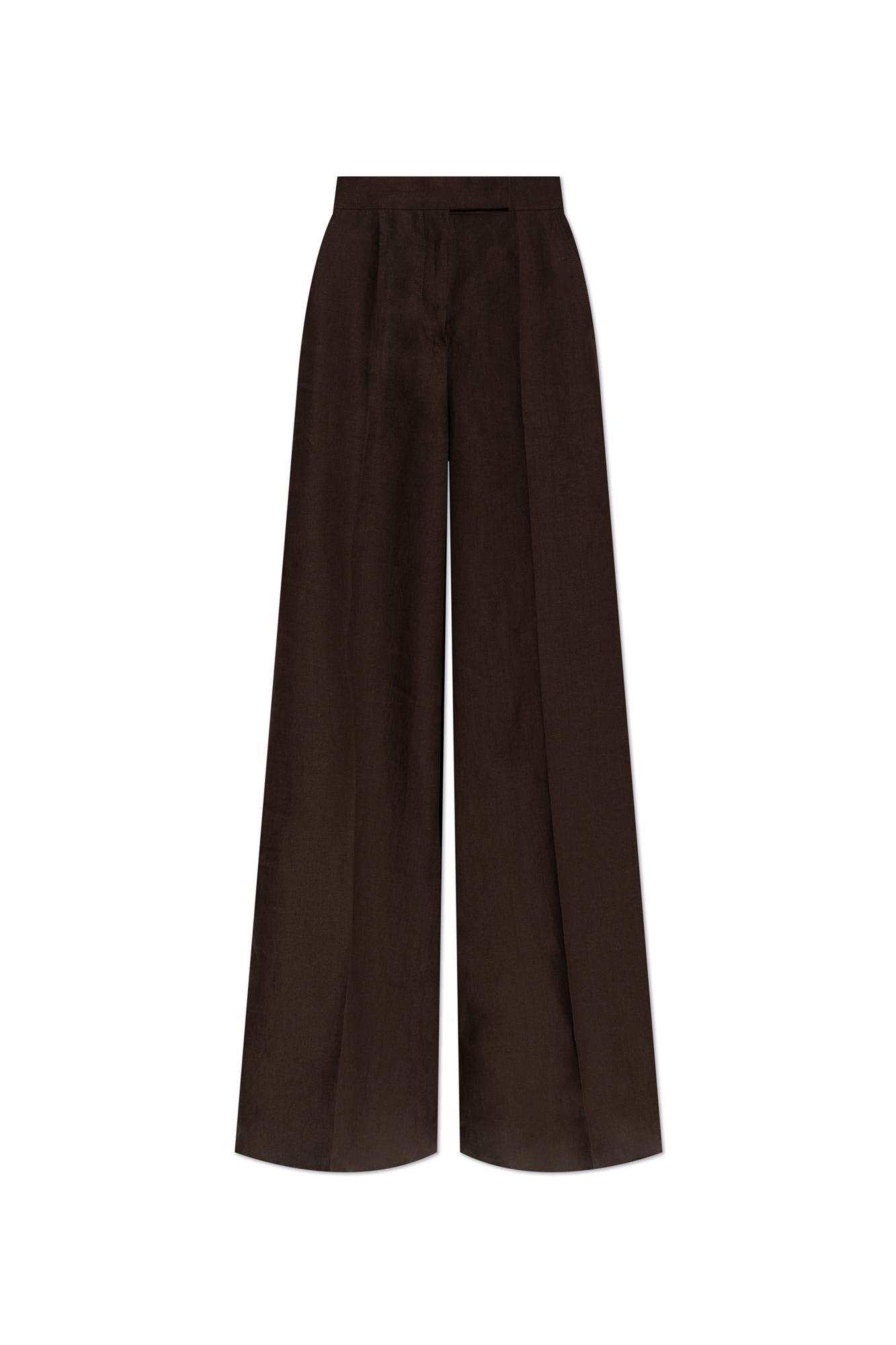 Max Mara Wide-leg Pants With High Waist And Flowing Silhouette In Brown