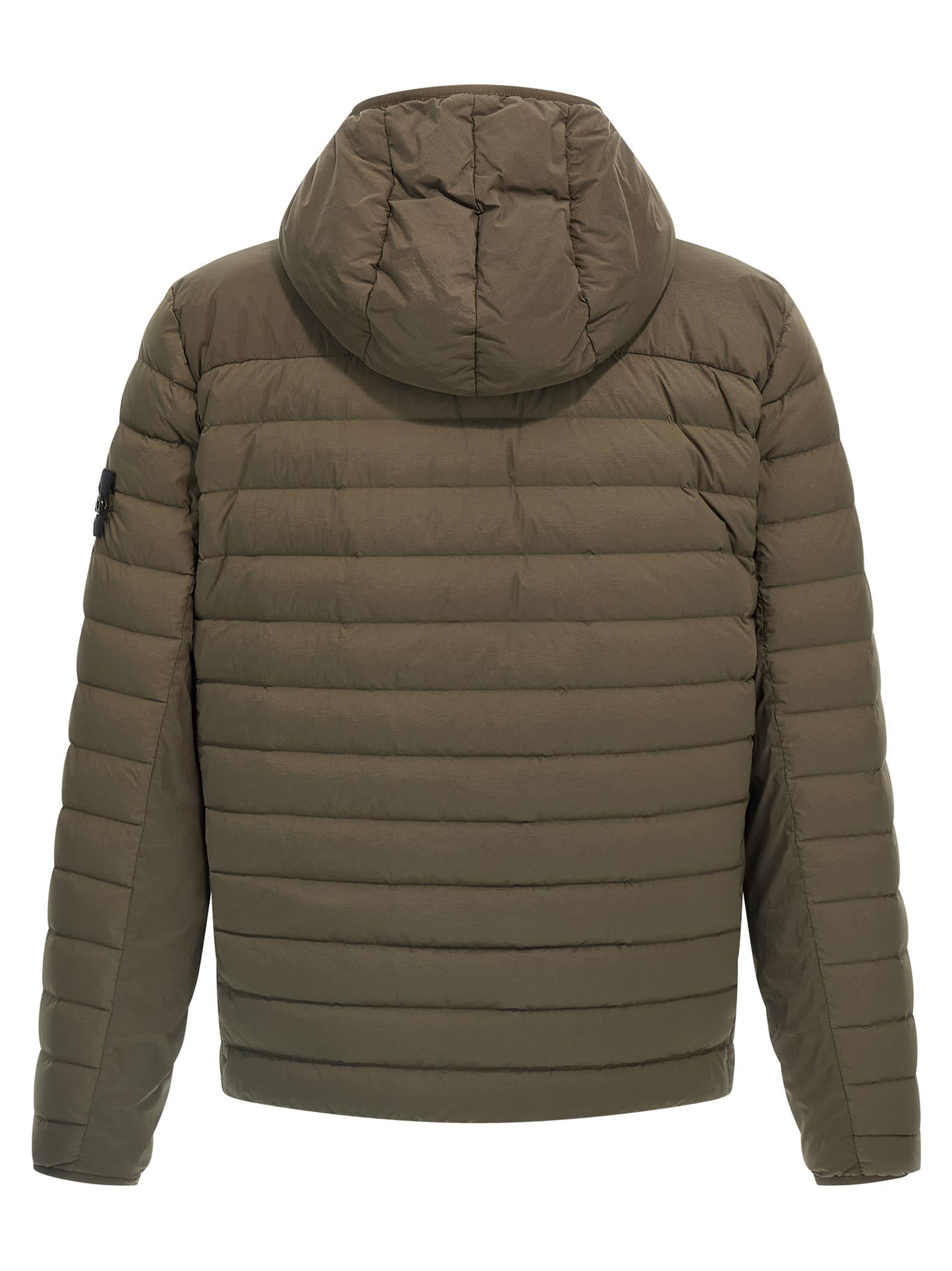 Stone Island Drawstring Hooded Quilted Side Zip Jacket In Green