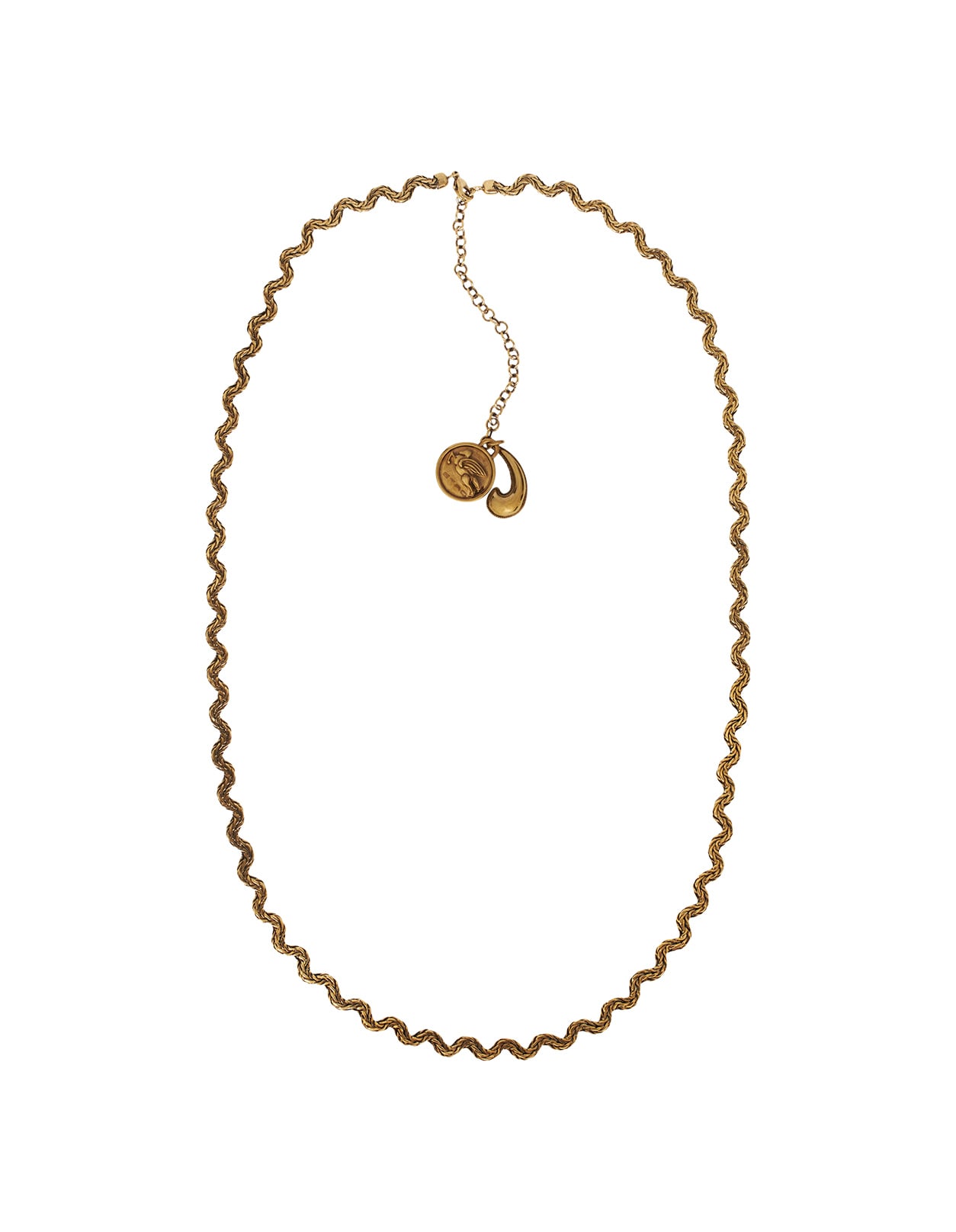Shop Etro Long Waves Necklace With Charms In Gold