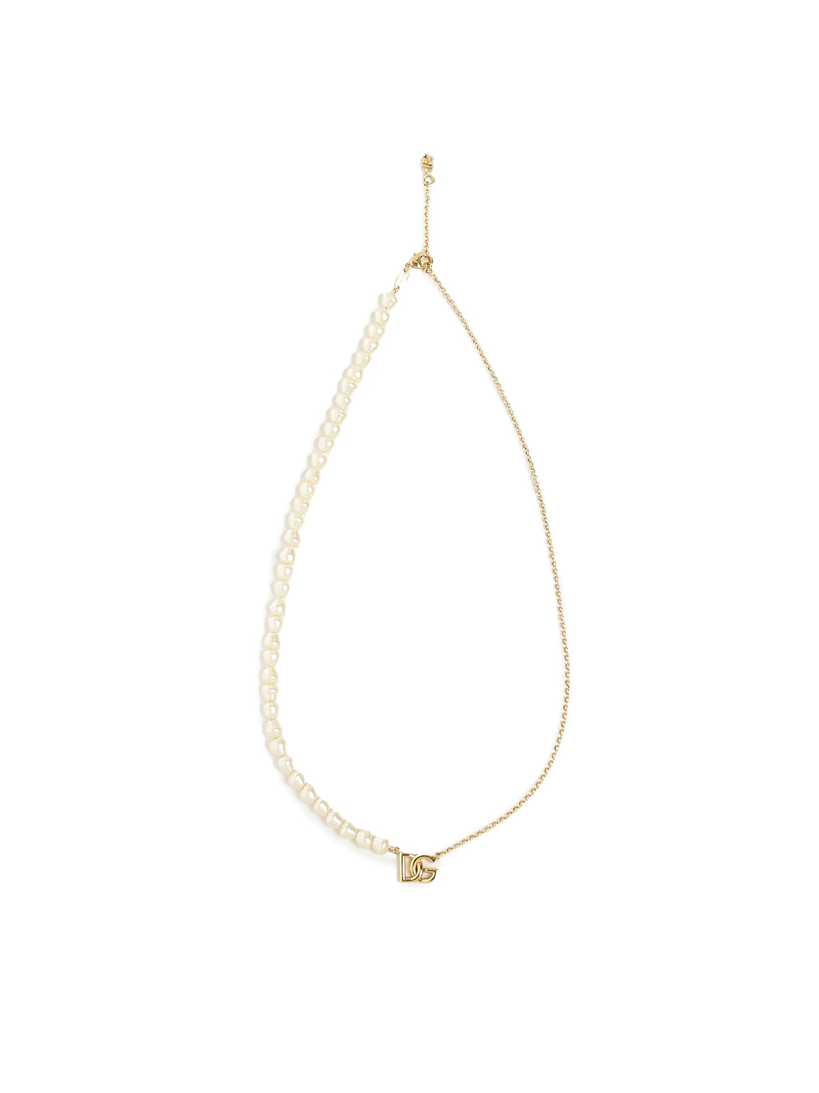 Shop Dolce & Gabbana Chain Necklace With Pearls And Logo