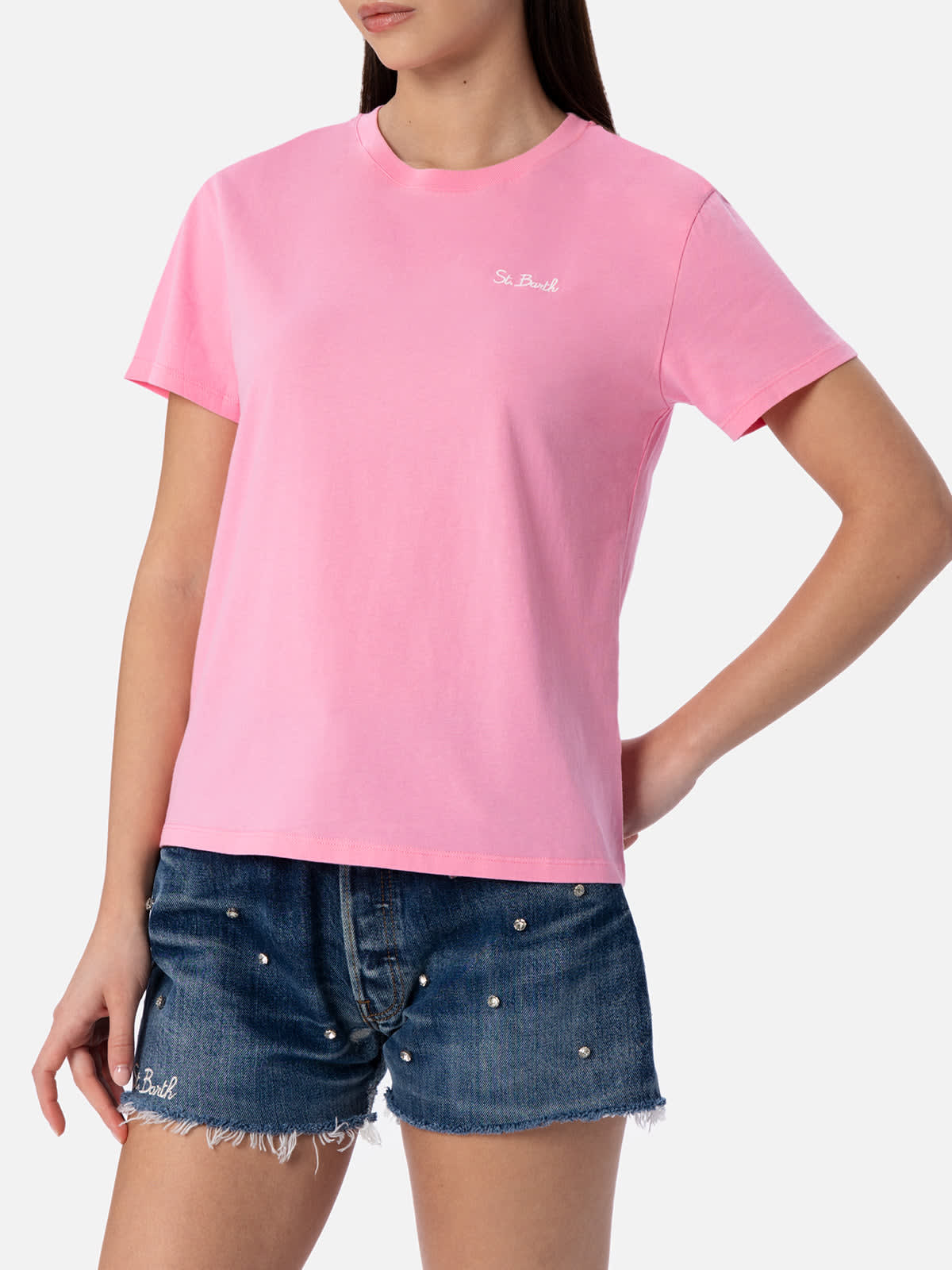 Mc2 Saint Barth Woman Pink Cotton Jersey Crewneck T-shirt Emilie In Pink
