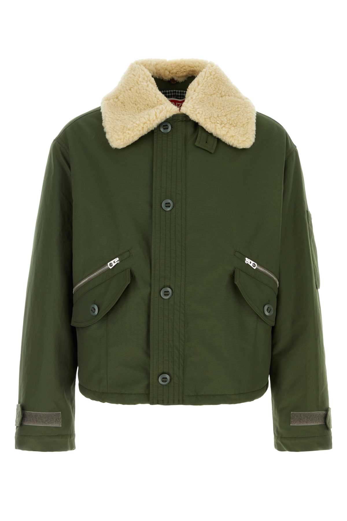 Olive Green Cotton Blend Bomber Jacket