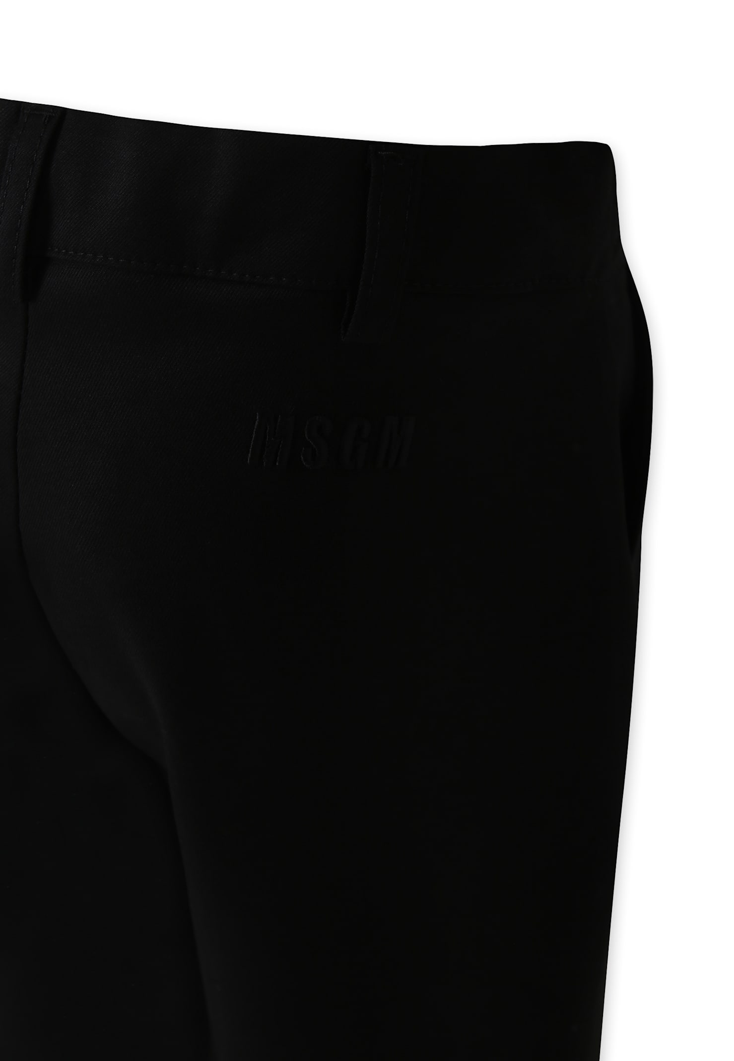 Msgm Black Trousers For Girl With Rhinestones And Logo In Black
