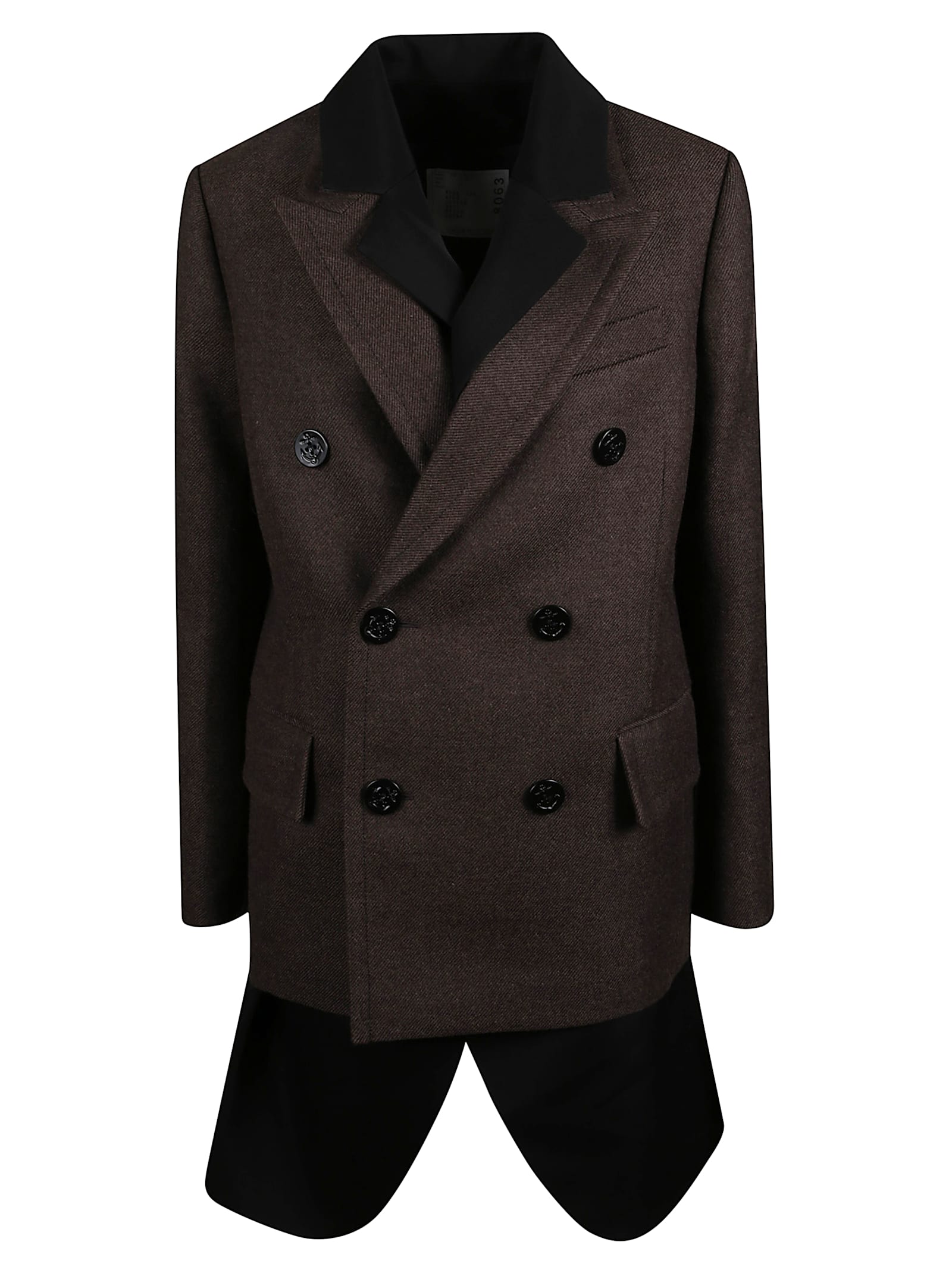 Sacai Double-breasted Wool Coat In Brown