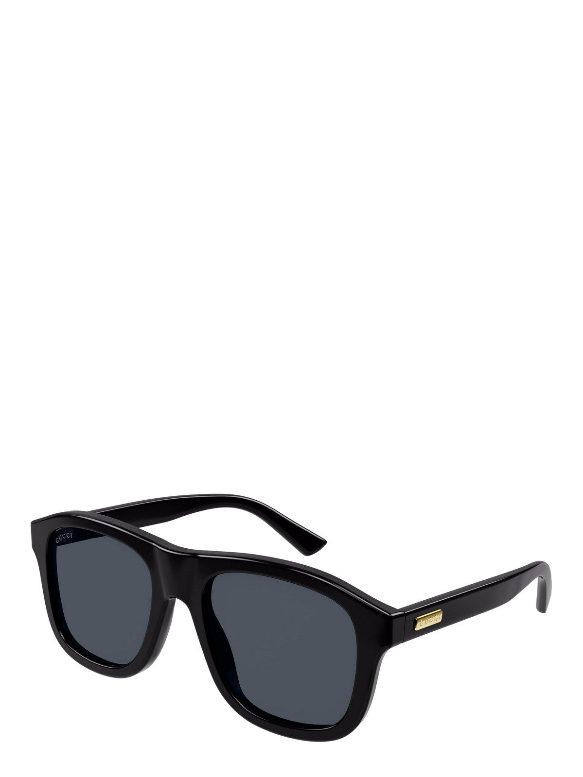 Shop Gucci Square Frame Sunglasses In Black-black-grey