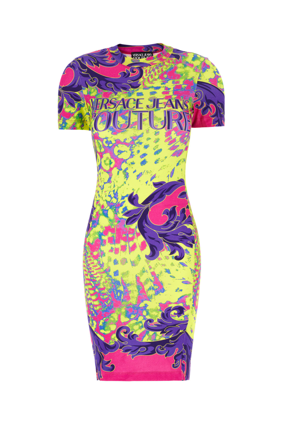 Versace Jeans Couture Printed Stretch Cotton Mini Dress In Acid Multicolor