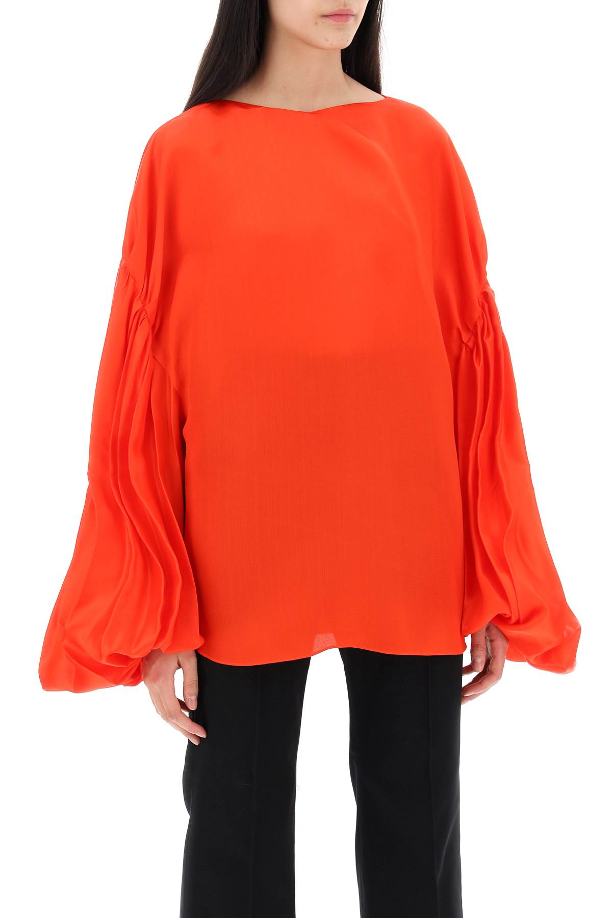 Shop Khaite Quico Blouse With Puffed Sleeves In Fire Red (red)