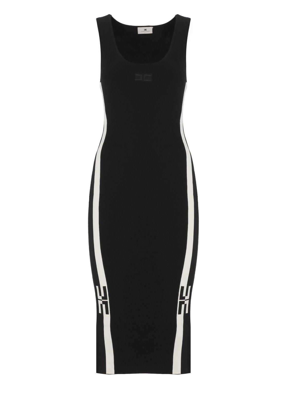 Shop Elisabetta Franchi Logo Band Midi Dress In Nero E Bianco