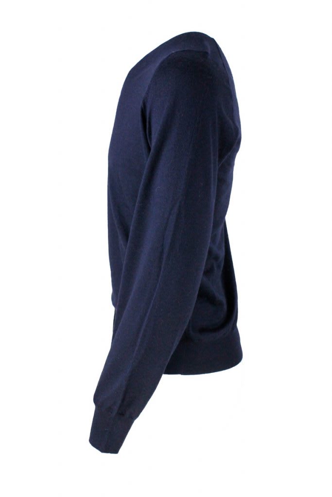 Shop Brunello Cucinelli Cashmere And Silk High V-neck Sweater In Blu