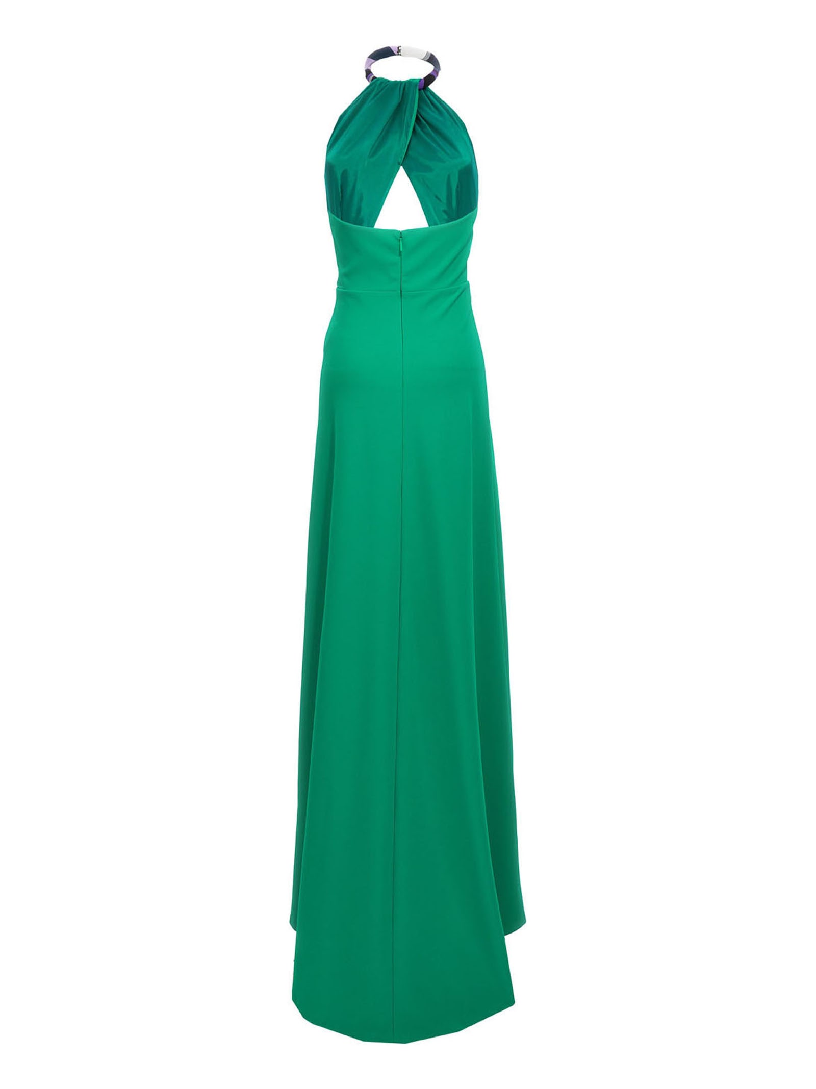 Shop Pucci Cut-out Choker Long Dress In Green