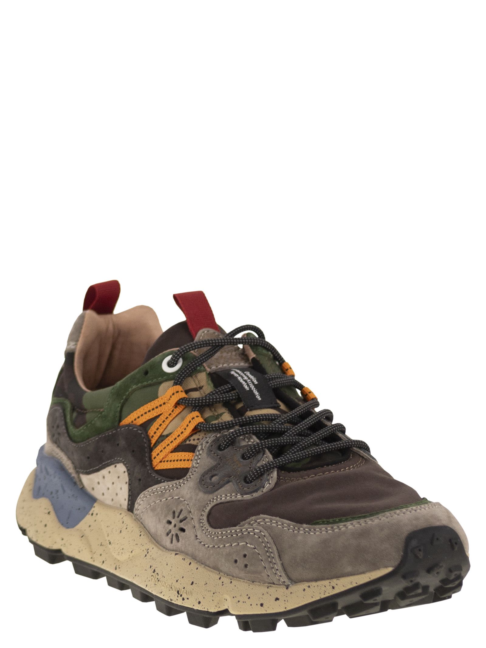 Flower Mountain Yamano 3 Uni Dark Grey And Brown Suede And Fabric Sneakers In Multi