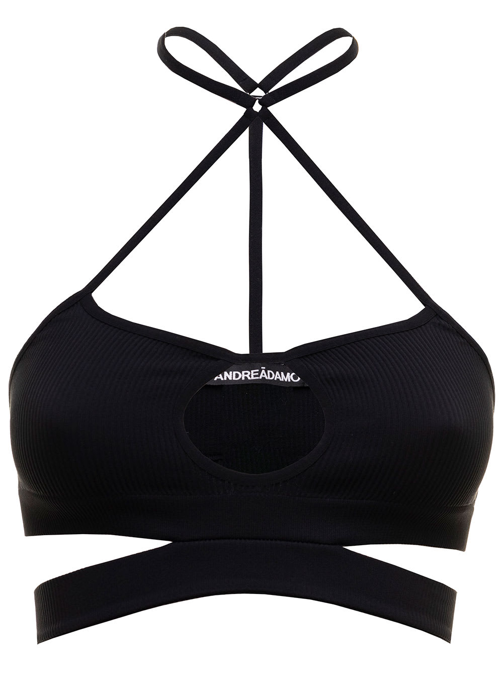 ANDREADAMO Black Top Bralette In Ribbed Knit With Cut-out Detailing Andreadamo Woman